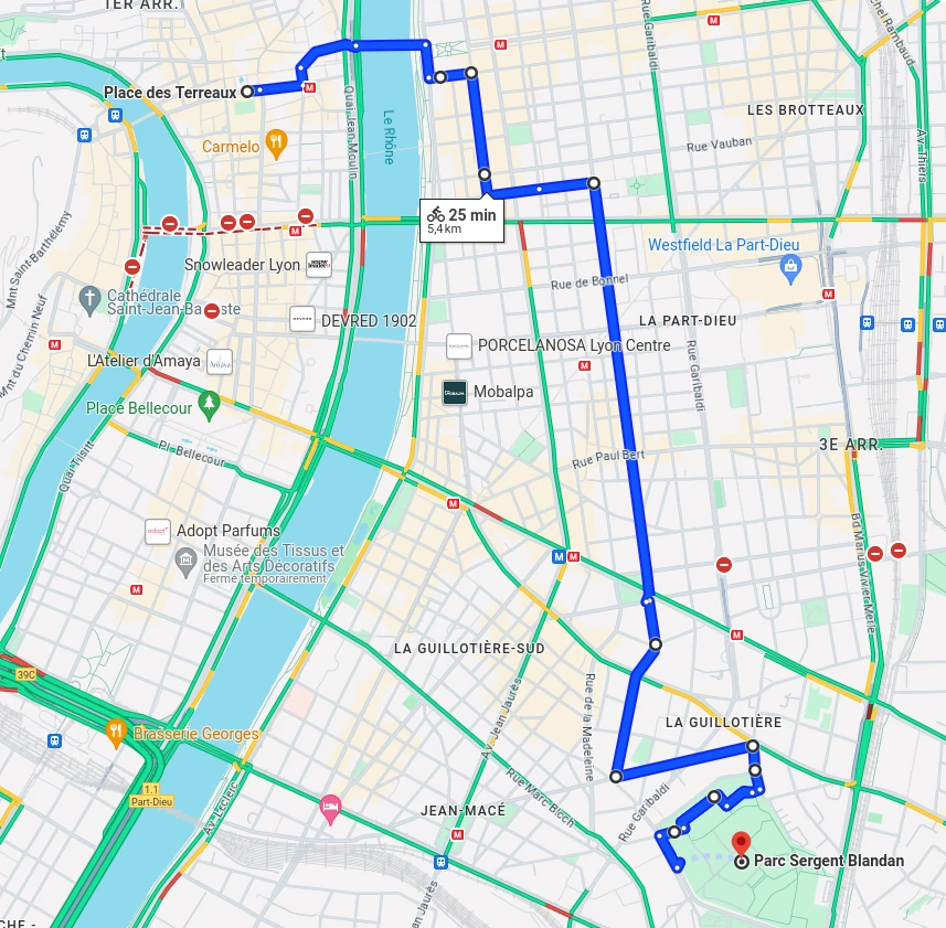 capture d'écran d'une carte du trajet de la vélorution