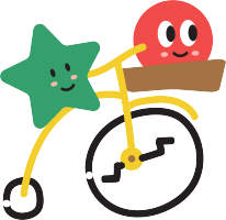 illustration d'une étoile verte faisant avec dans le panier avant, un rond rouge souriant
